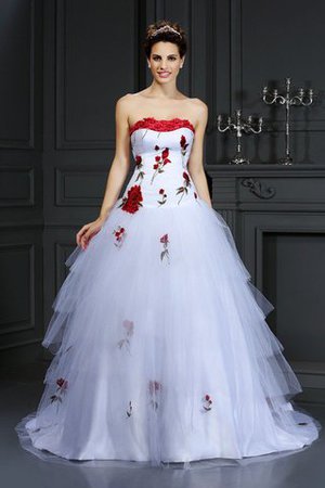 Abito da Sposa con Fiore Vintage Ball Gown Lungo Coda A Strascico Corto - Foto 1