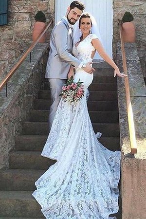 Elegante Vestido de Novia de Encaje Adorno de Natural de Sin mangas - Foto 1