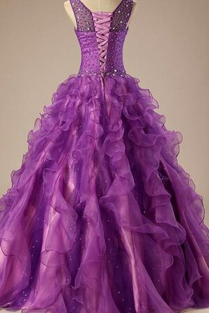 Robe de quinceanera longueur au ras du sol avec perle avec broderie en satin de lotus - Photo 4