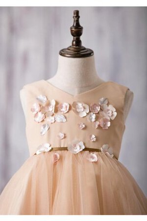 Abito da Cerimonia Bambini Sotto Ginocchio V-Scollo alta vita in Tulle con Fiore con Piega - Foto 5