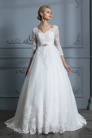 Abito da sposa v-scollo naturale cinghia in rilievo in tulle allettante con applique - Foto 1