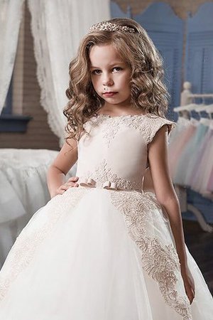 Abito da Cerimonia Bambini Naturale A Terra in Tulle Ball Gown con Fiore - Foto 3