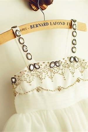 Tüll Reißverschluss Ärmellos Blumenmädchenkleid mit Perlen mit Spaghettiträger - Bild 3