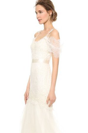 Robe de mariée naturel longue de traîne courte en organza avec ruban - Photo 3