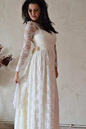 Robe de mariée plissé romantique de traîne courte avec fleurs de col bateau - Photo 3