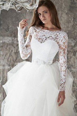 Robe de mariée romantique de col bateau en plage trou de serrure avec perle - Photo 4