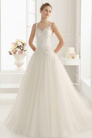 Robe de mariée plissé luxueux avec fleurs broder col en bateau - Photo 1