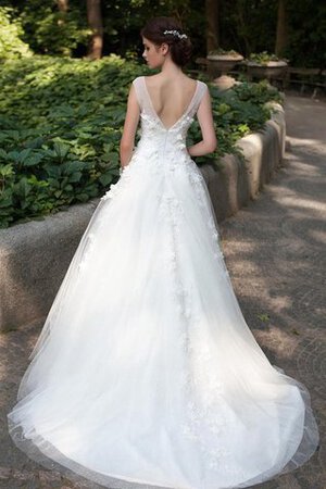 Vestido de Novia de Corte Evasé de Cola Corte de Baja escote en V de Flores de Largo - Foto 2