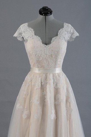 Robe de mariée plissage vintage v encolure ceinture avec manche courte - Photo 2