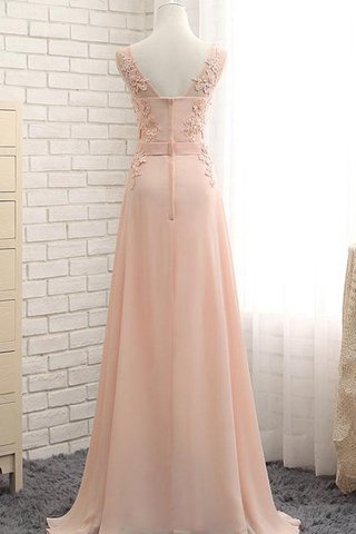 Robe demoiselle d'honneur avec perle en chiffon a-ligne avec zip decoration en fleur - Photo 2