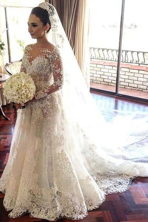 Elegante Vestido de Novia de Corte-A de Manga larga de Barco de Encaje Adorno - Foto 1