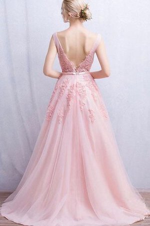 Robe de bal long en tulle de traîne courte avec sans manches decoration en fleur - Photo 2