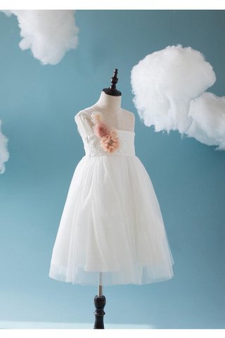 Abito da Cerimonia Bambini Senza Maniche alta vita in Tulle con Fiore radiosa con Increspature - Foto 2