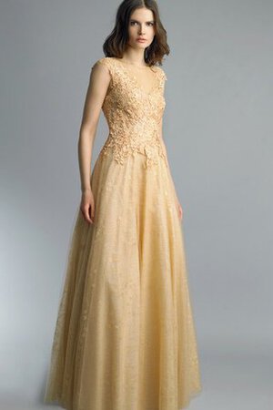 Robe de bal naturel appliques avec manche épeules enveloppants de col haut a-ligne - Photo 1