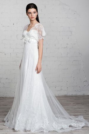 Robe de mariée collant v encolure jusqu'au sol ceinture avec ruban - Photo 1