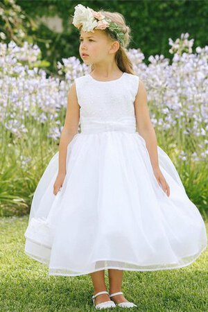 Robe de cortège enfant plissage avec perle de lotus de col haut avec sans manches - Photo 4