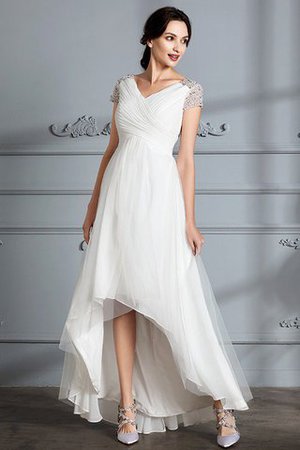 Robe de mariée a-ligne avec manche courte de princesse v encolure en tulle - Photo 5