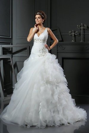 Vestido de Novia en Organza de Imperio Cintura de Escote en V de Sin mangas de Largo - Foto 1