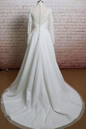 Klassisches Hoher Kragen rückenfreies Tüll Brautkleid mit langen Ärmeln mit Applikation - Bild 2
