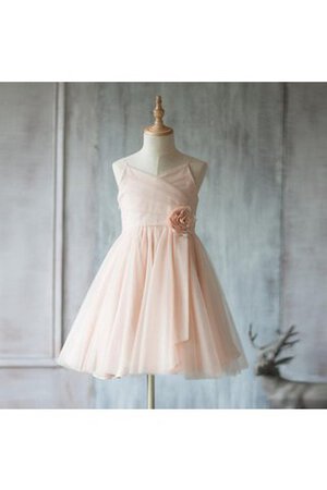 Robe de cortège enfant plissage de lotus en tulle manche nulle v encolure - Photo 1