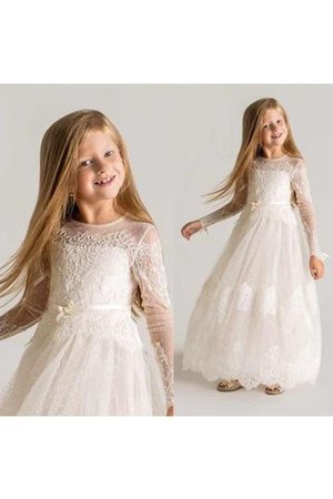 Robe de cortège enfant chic col ras du cou ligne a avec fleurs avec manche longue - Photo 2