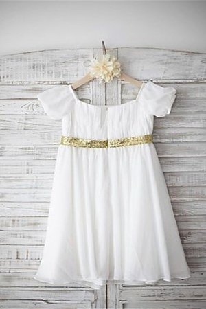 Robe de cortège enfant ligne a en chiffon avec perle de col bateau avec fleurs - Photo 2