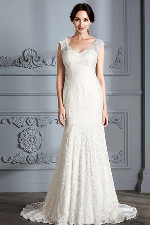 Elegante Vestido de Novia de Natural de Escote en V de Encaje Adorno de Cola Barriba - Foto 3