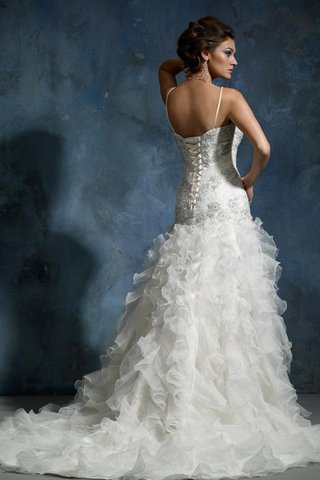 A-Line Ärmelloses Perlenbesetztes langes Elegantes Brautkleid mit Rücken Schnürung - Bild 2