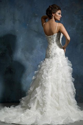 Robe de mariée elégant avec sans manches bretelles spaghetti avec perle ruchés plongeants - Photo 2