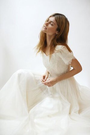 Robe de mariée intemporel modeste décontracté textile en tulle avec manche courte - Photo 3