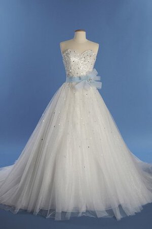 Robe de mariée distinguee avec zip avec perle avec nœud avec décoration dentelle - Photo 1