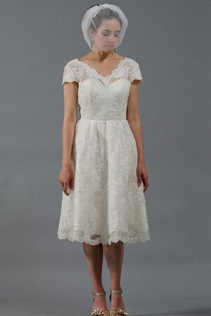 Robe de mariée vintage au niveau de genou de col entaillé avec zip ligne a - Photo 2