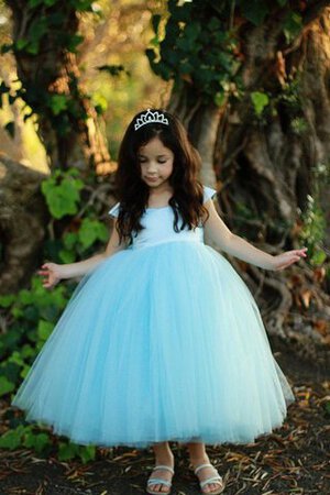 Robe de cortège enfant plissé encolure ronde avec manche courte en tulle arrivée au cheville - Photo 4