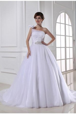 Abito da Sposa con Perline Monospalla Senza Maniche in Raso Ball Gown - Foto 1