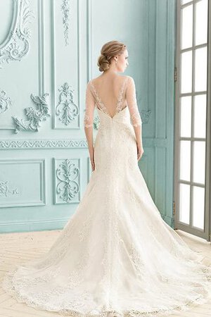 Abito da Sposa A-Line con Applique in Pizzo Barchetta Coda A Strascico Corto Semplice - Foto 2