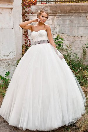 Abito da Sposa Naturale con Criss-cross con Fiocco Cuore Ball Gown Coda A Strascico Cappella - Foto 1