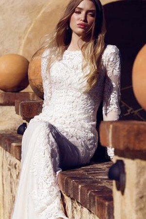 Robe de mariée romantique avec manche longue de col haut de col bateau textile en tulle - Photo 4