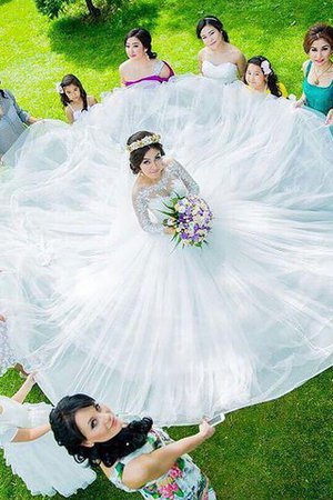 Abito da Sposa Coda A Strascico Corto con Maniche Lunghe Largo Elegante Vintage - Foto 2