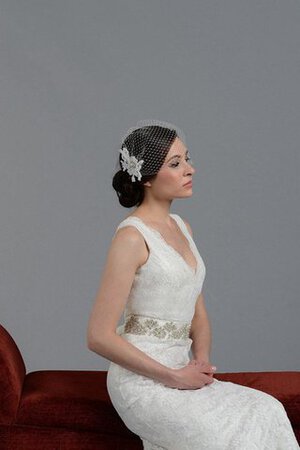 Abito da Sposa A Terra V-Scollo Tubino Senza Maniche Naturale con Fiocco - Foto 3