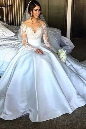 Abito da Sposa Naturale Vintage con Maniche Lunghe Coda A Strascico Corto in Raso - Foto 1