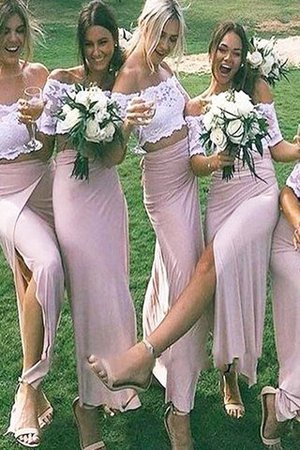 Normale Taille Kurze Ärmeln Enges Schulterfreier Ausschnitt Bodenlanges Brautjungfernkleid - Bild 1