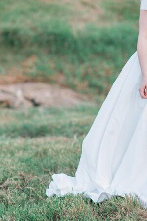 Abito da Sposa con Perline con Piega A-Line Naturale con Manica Corte Quadrato - Foto 3