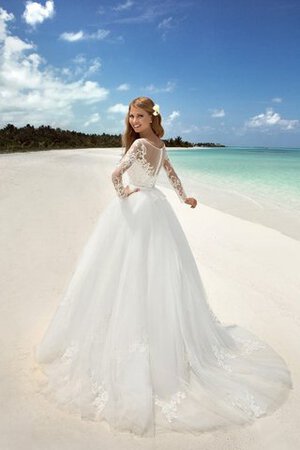 Abito da Sposa con Nastro Romantico Ball Gown tradizionale Barchetta con Maniche Lunghe - Foto 3