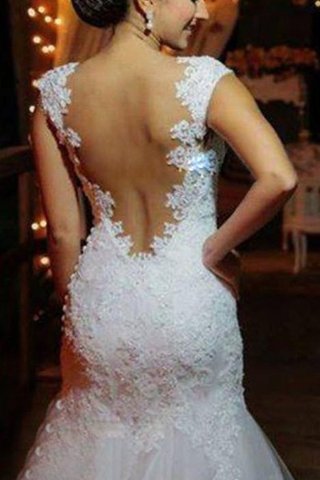 Abito da Sposa con Applique Sirena Cuore Moderno Naturale in Tulle - Foto 2