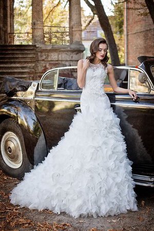 Abito da Sposa tradizionale Senza Maniche con Increspature in Tulle Naturale A Terra - Foto 1