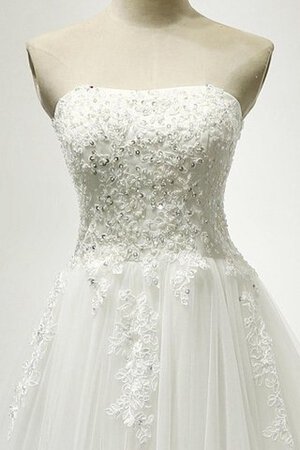 Abito da Sposa A-Line con Perline Coda A Strascico Corto Senza Maniche in Tulle Naturale - Foto 4