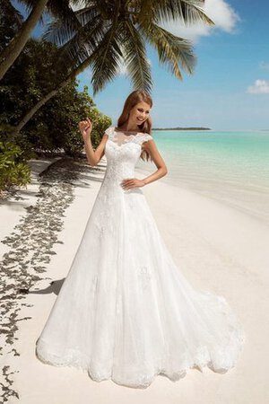 Robe de mariée brillant modeste simple de traîne moyenne avec manche épeules enveloppants - Photo 1