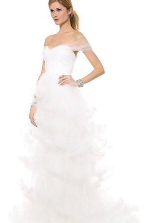 Abito da Sposa Spazzola Treno in Organza Naturale A-Line con Increspature Cappellino - Foto 3