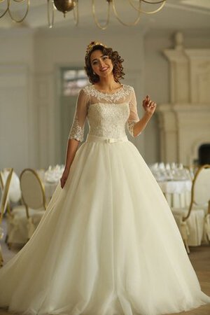 Abito da Sposa Tondo in Tulle con Mezze Maniche A Terra A-Line Coda A Strascico Corto - Foto 1