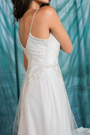 Robe de mariée avec gradins bretelles spaghetti a-ligne au bord de la mer en tulle - Photo 3